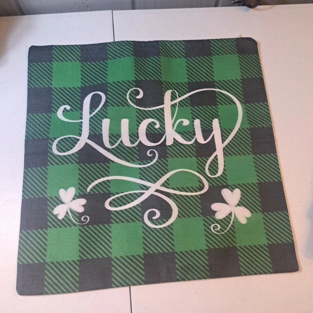St Patricks Day Throw Pillow Covers 17 x 17 Inch Set of 4 Lucky Green Gold Luck